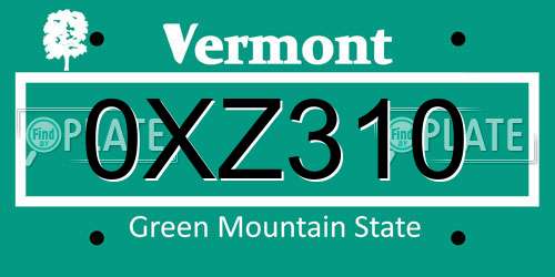 0XZ310 Vermont License Plate