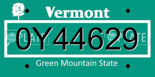 0Y44629 Vermont License Plate