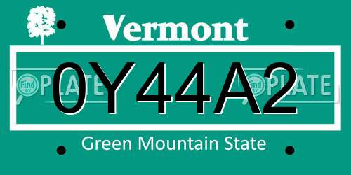 0Y44A2 Vermont License Plate