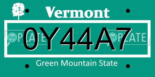 0Y44A7 Vermont License Plate