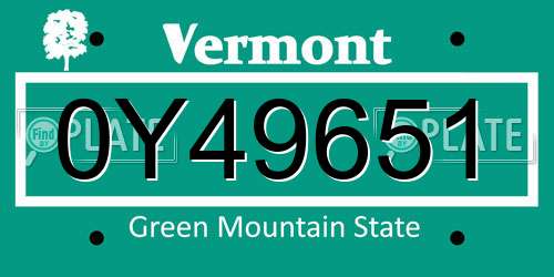 0Y49651 Vermont License Plate