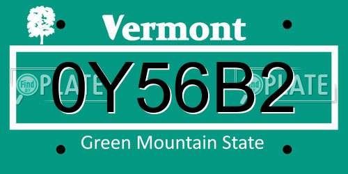 0Y56B2 Vermont License Plate