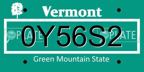 0Y56S2 Vermont License Plate