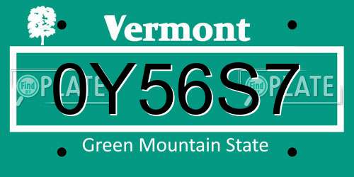 0Y56S7 Vermont License Plate