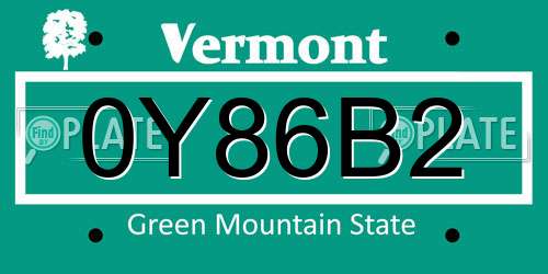 0Y86B2 Vermont License Plate