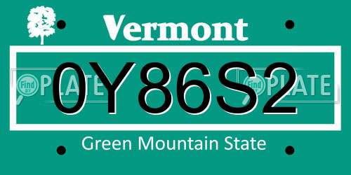 0Y86S2 Vermont License Plate