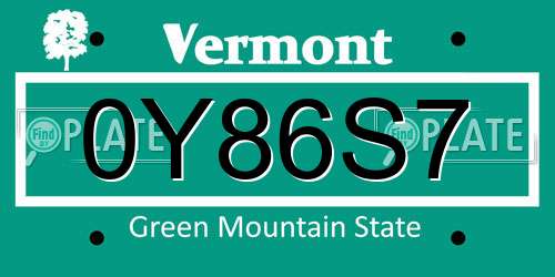 0Y86S7 Vermont License Plate