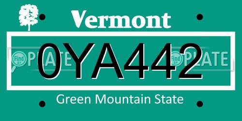 0YA442 Vermont License Plate