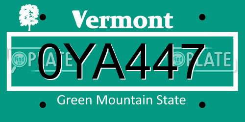 0YA447 Vermont License Plate