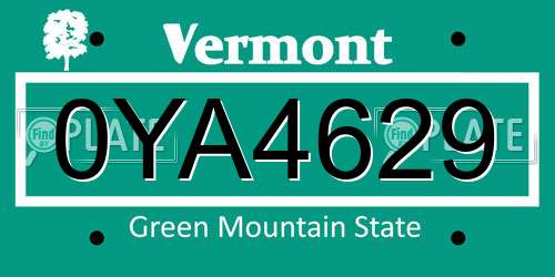 0YA4629 Vermont License Plate