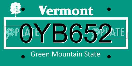 0YB652 Vermont License Plate