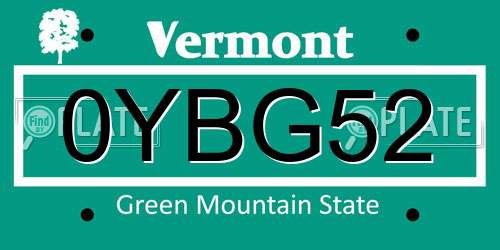 0YBG52 Vermont License Plate