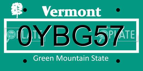 0YBG57 Vermont License Plate