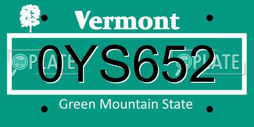 0YS652 Vermont License Plate