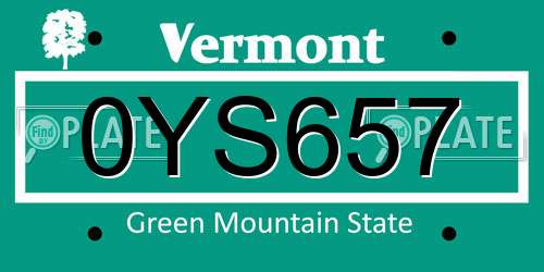 0YS657 Vermont License Plate