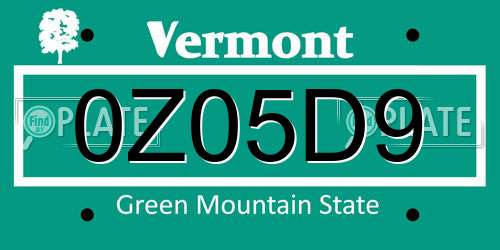 0Z05D9 Vermont License Plate