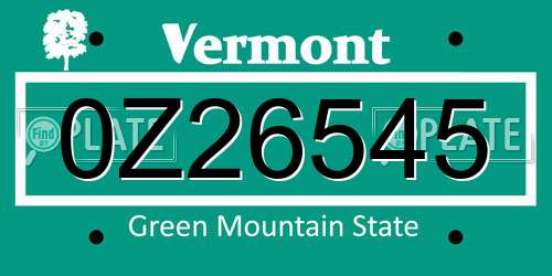 0Z26545 Vermont License Plate