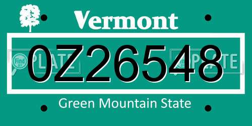 0Z26548 Vermont License Plate