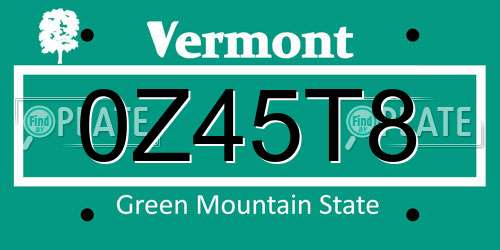 0Z45T8 Vermont License Plate