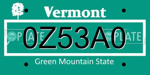 0Z53A0 Vermont License Plate