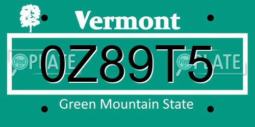 0Z89T5 Vermont License Plate