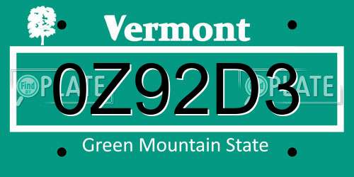 0Z92D3 Vermont License Plate