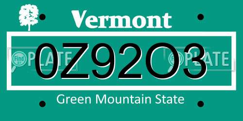 0Z92O3 Vermont License Plate