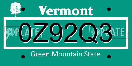 0Z92Q3 Vermont License Plate
