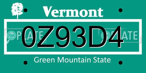 0Z93D4 Vermont License Plate