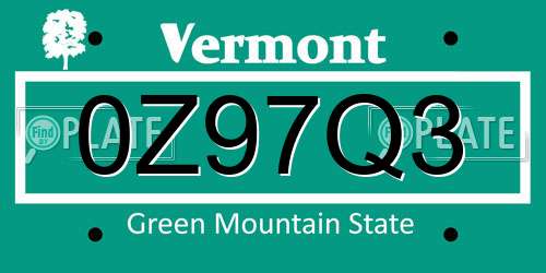 0Z97Q3 Vermont License Plate