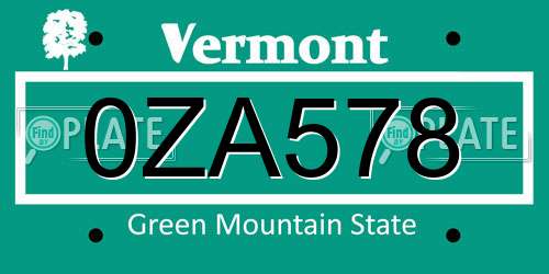 0ZA578 Vermont License Plate