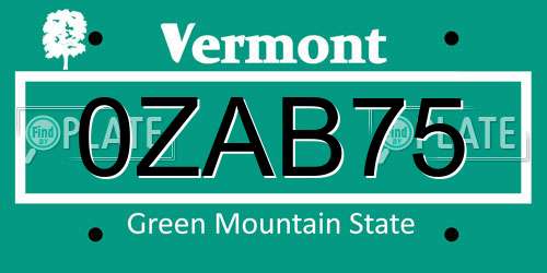 0ZAB75 Vermont License Plate