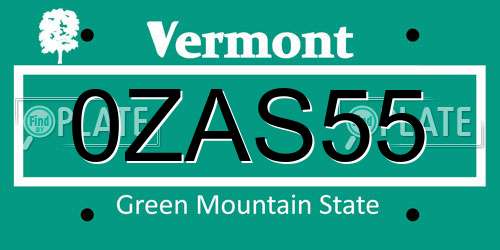 0ZAS55 Vermont License Plate