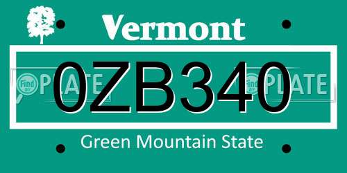 0ZB340 Vermont License Plate
