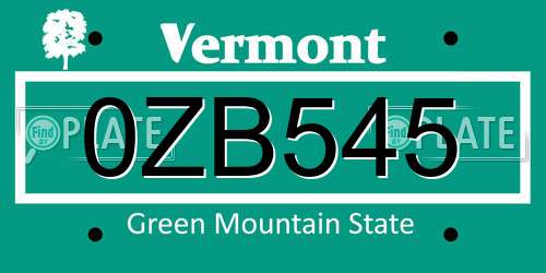 0ZB545 Vermont License Plate
