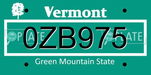 0ZB975 Vermont License Plate