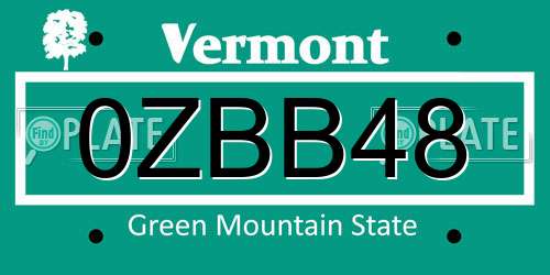 0ZBB48 Vermont License Plate