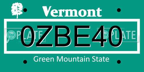 0ZBE40 Vermont License Plate