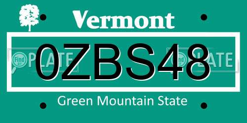 0ZBS48 Vermont License Plate