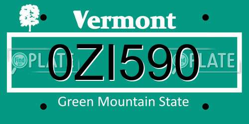 0ZI590 Vermont License Plate