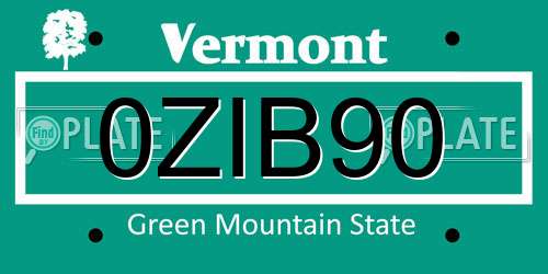 0ZIB90 Vermont License Plate