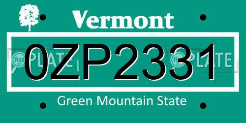0ZP2331 Vermont License Plate