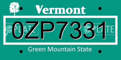 0ZP7331 Vermont License Plate