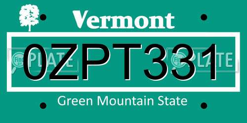 0ZPT331 Vermont License Plate