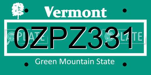 0ZPZ331 Vermont License Plate