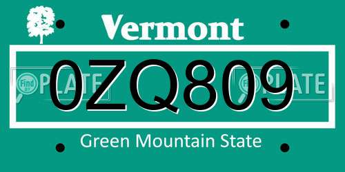 0ZQ809 Vermont License Plate