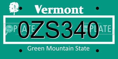 0ZS340 Vermont License Plate