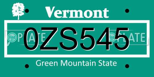 0ZS545 Vermont License Plate