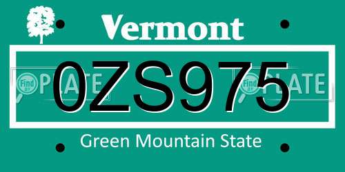0ZS975 Vermont License Plate