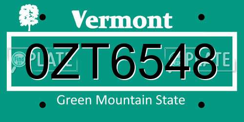0ZT6548 Vermont License Plate